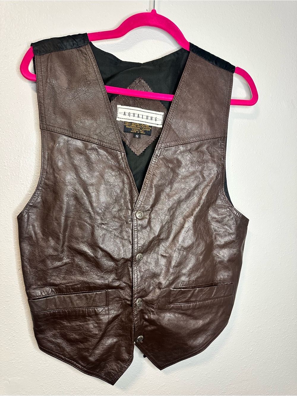 Vintage Brown Genuine Leather Western Vest 90s Biker